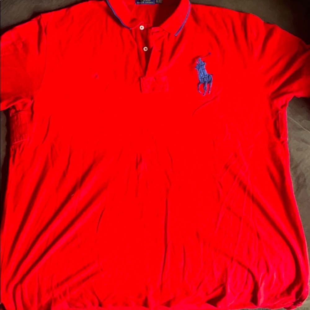 Red with a blue polo horse collard shirt by RalphL